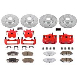 Disc Brake Kits, Z26 Street Warrior Performance Brake Kits, Front and Rear, Cross-drilled/Slotted Rotors, 1-piston Red Calipers, Mazda, Kit