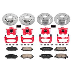 Disc Brake Kits, Z23 Evolution Sport Brake Upgrade, Front and Rear, Cross-drilled/Slotted Rotors, Red Powdercoated Calipers, Z23 Brake Pads, Jeep, Kit