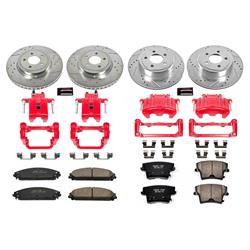 Brake Rotors, Pads, Red Calipers, Drilled/Slotted Rotors, Z-23 Pads, Front/Rear, Chrysler, Dodge, Kit