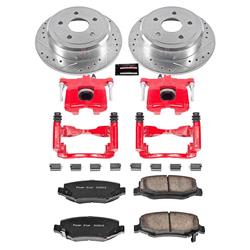 Disc Brake Kits, Z23 Evolution Sport Brake Upgrade Kits with Calipers, Rear, Cross-drilled/Slotted Rotors, 1-piston Red Calipers, Jeep, Kit