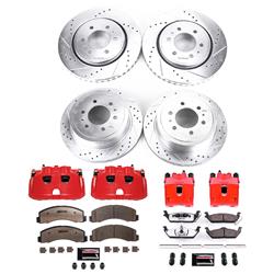 Brake Rotors, Pads, Red Calipers, Drilled/Slotted Rotors, Z36 Pads, Front/Rear, Ford, Kit