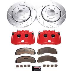 Brake Rotors, Pads, Red Calipers, Drilled/Slotted Rotors, Z36 Pads, Front/Rear, Ford, Lincoln, Kit