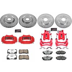 Brake Rotors, Pads, Red Calipers, Drilled/Slotted Rotors, Extreme Performance Pads, Front/Rear, Ford, Kit