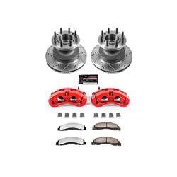 Brake Rotors, Pads, Red Calipers, Drilled/Slotted Rotors, Truck and Tow Pads, Front, Ford, Kit