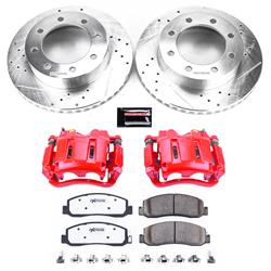 Brake Rotors/Pads, Iron, Drilled/Slotted, Red Calipers, Pads, Front, Ford, Kit