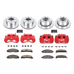 Brake Rotors, Pads, Red Calipers, Drilled/Slotted Rotors, Z-36 Pads, Front/Rear, Dodge, Kit