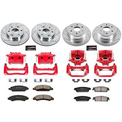 Disc Brake Kits, Z23 Evolution Sport Brake Upgrade Kits with Calipers, Front and Rear, Cross-drilled/Slotted Rotors, Red Calipers, Chevrolet, Kit