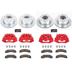 Brake Rotors, Pads, Red Calipers, Drilled/Slotted Rotors, Z-36 Pads, Front/Rear, Chevy, GMC, Kit