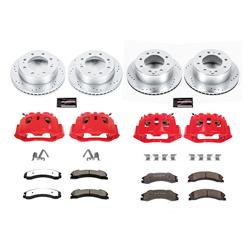 Disc Brake Kits, Red Calipers, Drilled/Slotted Rotors, Truck and Tow Pads, Front/Rear, Chevrolet, GMC, Kit