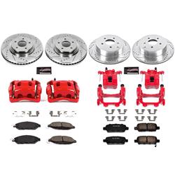 Disc Brake Kits, Pads, Drilled/Slotted Rotors, Red Calipers, Front/Rear, for Nissan, Kit