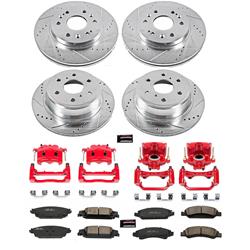 Brake Rotors, Pads, Red Calipers, Drilled/Slotted Rotors, Z23 Pads, Front/Rear, Cadillac, Chevy, GMC, Kit