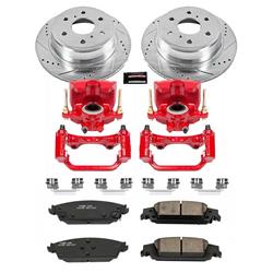 Disc Brake Kits, Pads, Drilled/Slotted Rotors, Red Calipers, Rear, Cadillac, Chevrolet, GMC, Kit