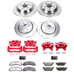 Performance Disc Brakes, Front/Rear, Drilled/Slotted Rotors, Red Calipers, Ford, Kit