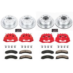 Disc Brake Kits, Pads, Drilled/Slotted Rotors, Red Calipers, Front/Rear, Chevrolet, GMC, Kit