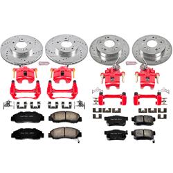 Brake Rotors, Pads, Red Calipers, Drilled/Slotted Rotors, Z23 Pads, Front/Rear, for use on Honda®, Kit