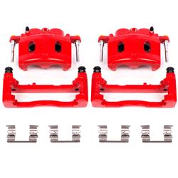 Disc Brake Caliper, 2-Piston, Iron, Red Powdercoated, Cadillac, Chevy, GMC, Front, Pair