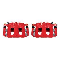 Disc Brake Caliper, Cast Iron, Red, 2-Piston, Ford, Lincoln, Front, Standard Braking System, Pair