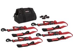 Tie-Down Straps, SpeedStrap, Off-Road, Four 10 ft. Tie-Downs with Axle Straps, Ratchet, Twisted Snap Hook, Red, Four SpeedWraps, Storage Bag, Kit