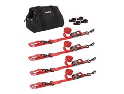 Tie-Down Straps, SpeedStrap, UTV, Four 10 ft. Tie-Downs with Soft Ties, Ratchet, Twisted Snap Hook, Red, Four SpeedWraps, Storage Bag, Kit