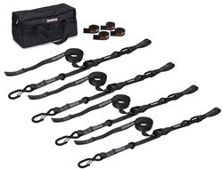 Tie-Down Straps, SpeedStrap, Motorcyle, Four 10 ft. Tie-Downs with Soft Ties, Cam-Lock, S-Hook, Black, Four SpeedWraps, Storage Bag, Kit