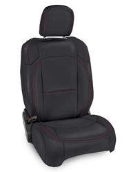 Seat Covers, First Row, Bucket, Vinyl, Black, Red Stitch, 4-Door, Jeep, JL, Rubicon, Pair