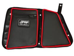 Cargo Carrier, Door Bag and Knee Pad, Vinyl, Rear, Driver Side, Black/Carbon Fiber Red, Polaris, Each