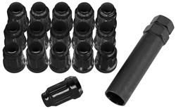 Lug Nuts, Spline Drive, Locking, Conical Seat, Standard, Steel, Black, 12mm x 1.50 RH Thread Size, Set of 16