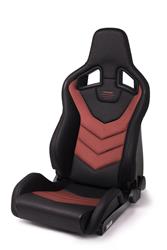 Seat, Sportster GT, Reclining Bucket, Black/Red, Vinyl/Suede, Red Logo, Passenger Side, Each