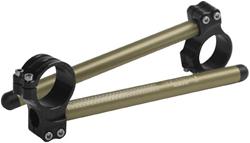 Handlebars, Clip-Ons, Billet Aluminum, Black/Clear Anodized, 50mm Fork Diameter, 7 Degree Down Angle, Pair