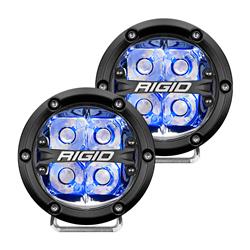 Auxiliary Lights, 360 Series, Spot, 4 in., White LED, Black Aluminum Housing, Clear Lens, Blue Backlighting, Pair