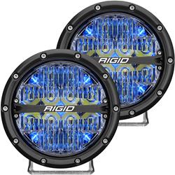 Auxiliary Lights, 360 Series, Spot, 6 in., White LED, Black Aluminum Housing, Clear Lens, Blue Backlighting, Pair