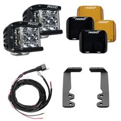 Flood Lights, Light Pod, A-Pillar Mounts, LED, White Bulb, Clear Lens, Black Housing, Black/Yellow Light Cover, Toyota, Kit