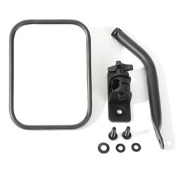 This quick release textured black rectangular side mirror from Rugged Ridge fits 97-15 Jeep Wranglers