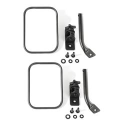 Side View Mirrors, Replacement, Rectangular, Steel, Black Textured Powdercoated, Jeep, Pair