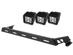 This hood light bar kit fits 07-15 Jeep Wranglers. Includes a textured black hood light bar and three 3 inch s
