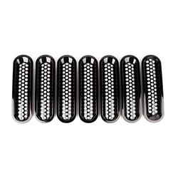 Grille Insert, Main Grille, Plastic, Black, Perforated, Jeep, Set of 7