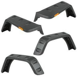 Fender Flares, Hurricane Flat, Front and Rear, Thermoplastic, Black, Smooth Finish, Jeep, Set of 4