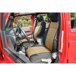 Seat Covers, Custom-Fit, Highback, Neoprene, Black, Tan, Jeep, Pair