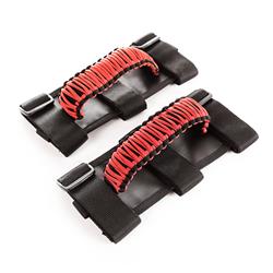 Interior Grab Handles: 550 paracord grab handles, red on black, 2" to 3" roll bar, pair, Jeep