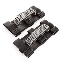 Interior Grab Handles: 550 paracord grab handles, gray on black, 2" to 3" roll bar, pair, Jeep