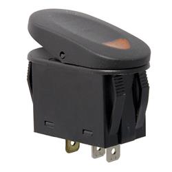 Switch, Rocker, Constant, Single Throw, 20 amps, Amber Lighted, Plastic, Black, Each