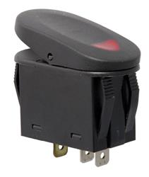 Switch, Rocker, Constant, Single Throw, 20 amps, Red Lighted, Plastic, Black, Each