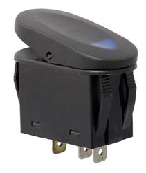 Switch, Rocker, Constant, Single Throw, 20 amps, Blue Lighted, Plastic, Black, Each