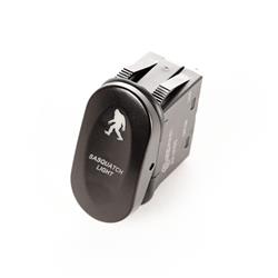 Electrical Switch: 2-position rocker, etched with "Sasquatch Lights" , black, amber light, 20A, 3 terminal