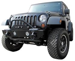 Bumper, Recovery Mass-Articulation Stubby, Front, Fabricated, Steel, Black Textured Powdercoated, Jeep, Each