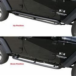 Step Bars, Retractable, Rockguard, Steel, Textured Black Powdercoated, 2 in. Diameter, Jeep, Pair