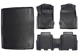 Floor Liners, Thermoplastic, Black, Front/Rear/Cargo, Ford, 4-Door, Kit