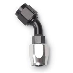Fitting, Hose End, Full Flow, 45 Degree, -4 AN Hose to Female -4 AN, 360 Degree Swivel, Aluminum, Black/Silver, Each