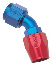 Fitting, Hose End, Full Flow, 45 Degree, -8 AN Hose to Female -8 AN, 360 Degree Swivel, Aluminum, Red/Blue, Each