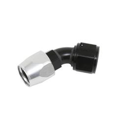 Fitting, Hose End, Full Flow, 45 Degree, -12 AN Hose to Female -12 AN, 360 Degree Swivel, Aluminum, Black/Silver, Each